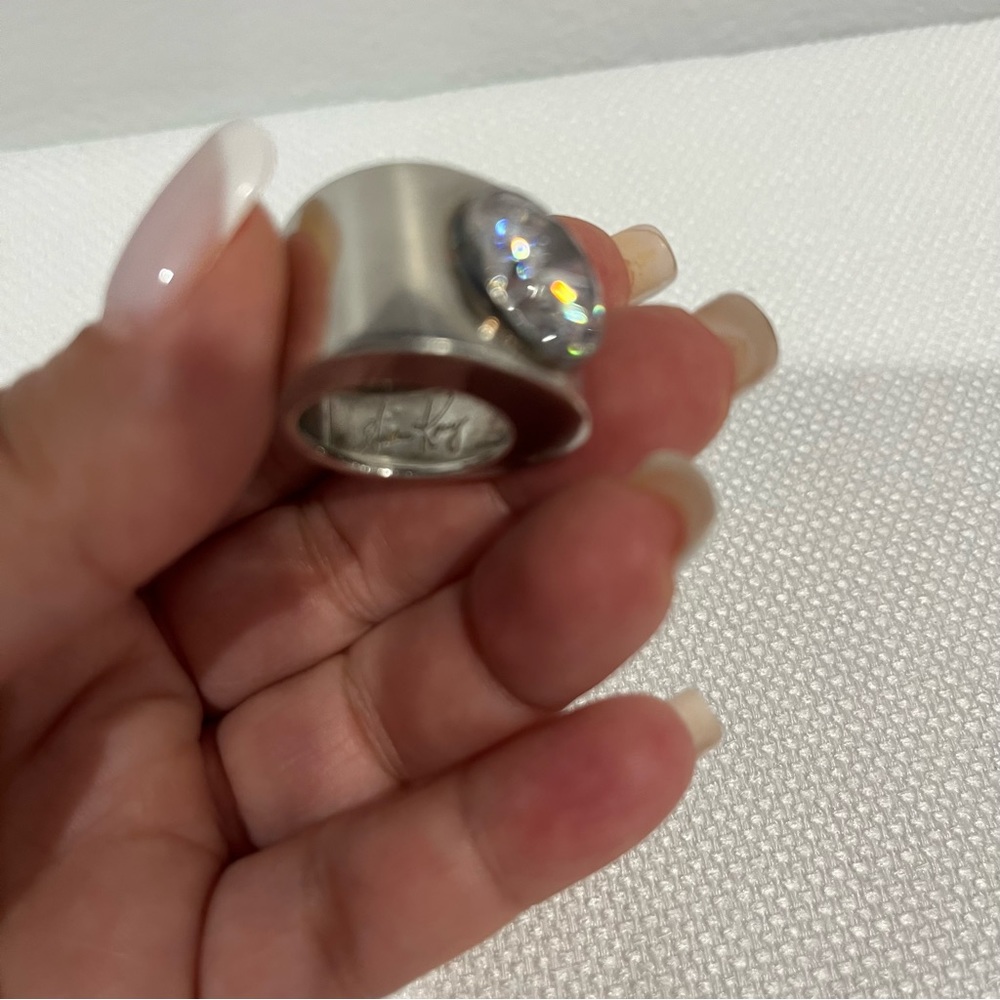 VINTAGE HARLENE KOREY KALIBRE 1985 Signed Silver Modernist Big CZ Ring Sz 7 - Picture 4 of 8